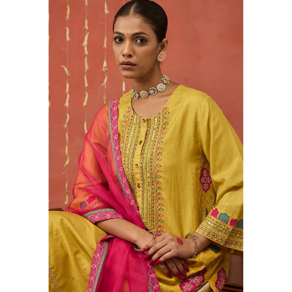 Shivani Bhargava Pragya Embroidered Silk Kali Kurta with Dhoti and Dupatta (Set of 3)