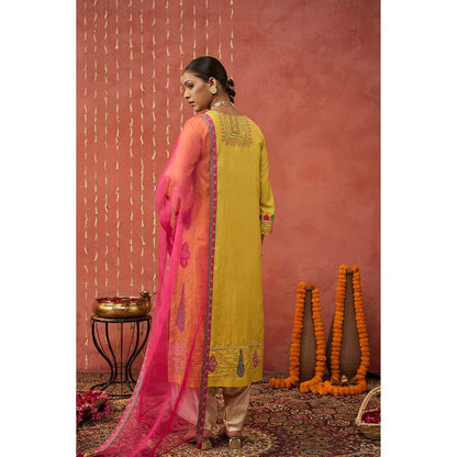 Shivani Bhargava Pragya Embroidered Silk Kali Kurta with Dhoti and Dupatta (Set of 3)