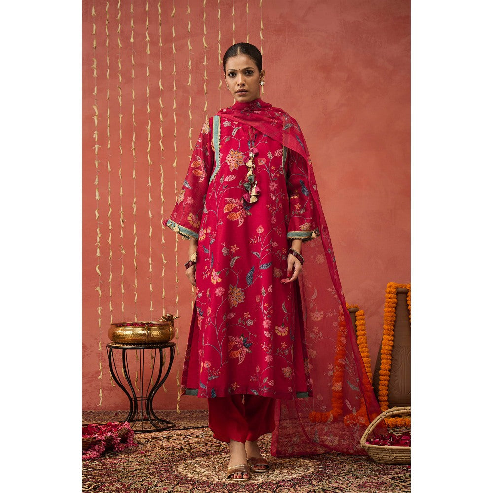 Shivani Bhargava Karuna Pink Chintz Chanderi Long Kurta with Dhoti and Dupatta (Set of 3)