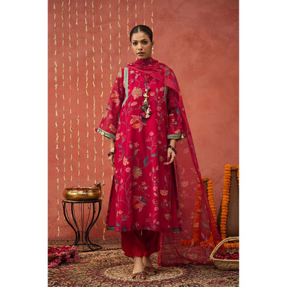 Shivani Bhargava Karuna Pink Chintz Chanderi Long Kurta with Dhoti and Dupatta (Set of 3)
