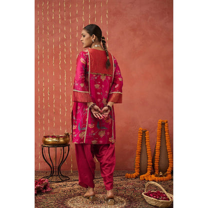 Shivani Bhargava Rati Pink Chintz Chanderi Short Kurta and Dhoti (Set of 2)