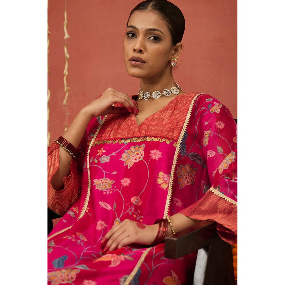 Shivani Bhargava Rati Pink Chintz Chanderi Short Kurta and Dhoti (Set of 2)