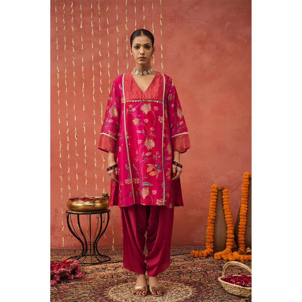 Shivani Bhargava Rati Pink Chintz Chanderi Short Kurta and Dhoti (Set of 2)