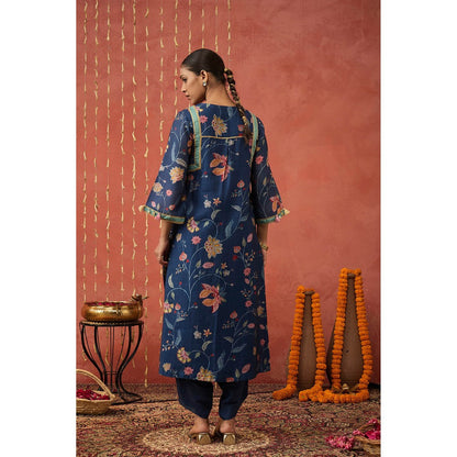 Shivani Bhargava Raman I Blue Chintz Long Kurta with Dhoti and Dupatta (Set of 3)