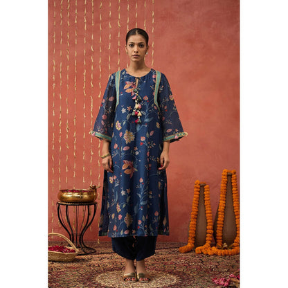 Shivani Bhargava Raman I Blue Chintz Long Kurta with Dhoti and Dupatta (Set of 3)