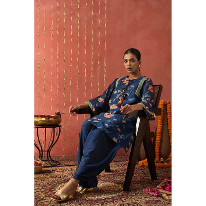 Shivani Bhargava Vadhu Blue Chintz Short Kurta and Dhoti (Set of 2)