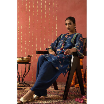 Shivani Bhargava Vadhu Blue Chintz Short Kurta and Dhoti (Set of 2)