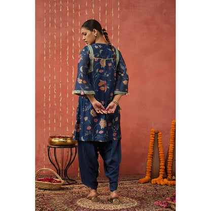 Shivani Bhargava Vadhu Blue Chintz Short Kurta and Dhoti (Set of 2)
