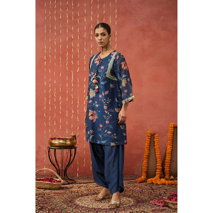 Shivani Bhargava Vadhu Blue Chintz Short Kurta and Dhoti (Set of 2)