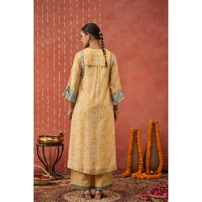 Shivani Bhargava Yellow Manjari Mughal Jaal Long Kurta with Pant and Dupatta (Set of 3)