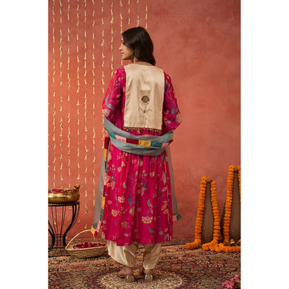 Shivani Bhargava Shree Pink Chintz Chanderi Floral Kurta with Pant and Dupatta (Set of 3)