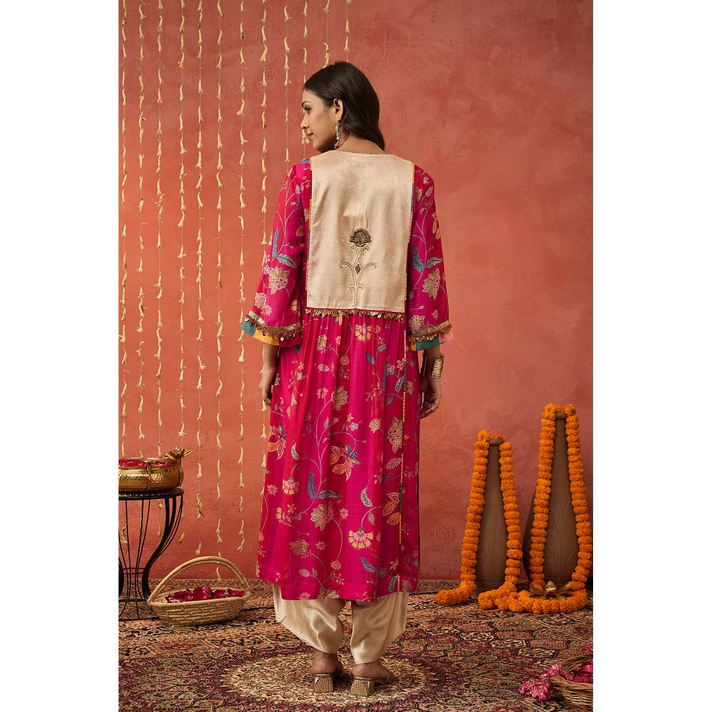 Shivani Bhargava Shree Pink Chintz Chanderi Floral Kurta with Pant and Dupatta (Set of 3)