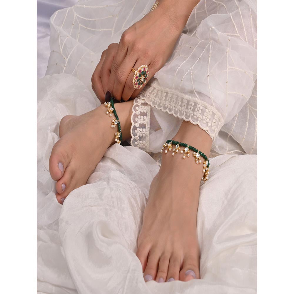 Shlok Jewels Alvaro Gold Plated Kundan Anklets