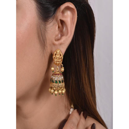 Shlok Jewels Katyayani Navrattan Gold Plated Temple Necklace Set