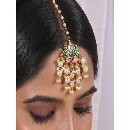 Shlok Jewels Ragini Lotus Kundan Maang Tika