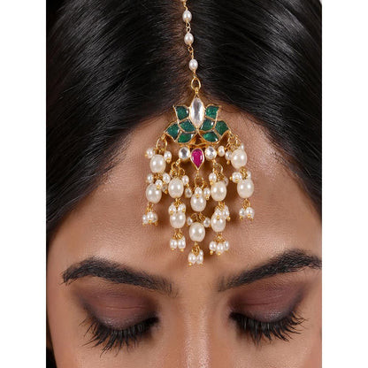 Shlok Jewels Ragini Lotus Kundan Maang Tika