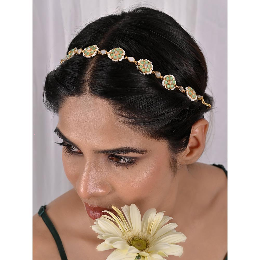 Shlok Jewels Freesia Emerald Head Band
