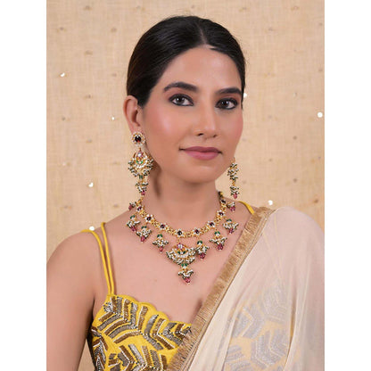 Shlok Jewels Women Multi-Color 18K Gold Plated Jadau Kundan Necklace Set