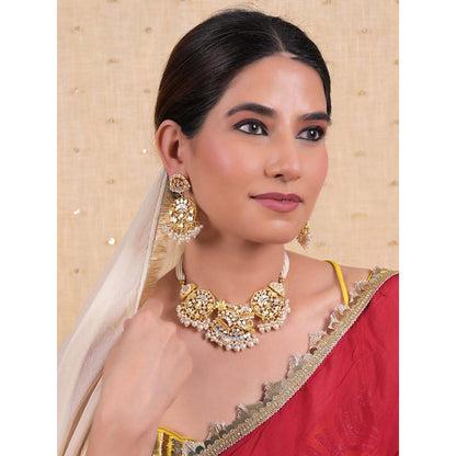 Shlok Jewels Women White 18K Gold Plated Pearl Jewellery Set