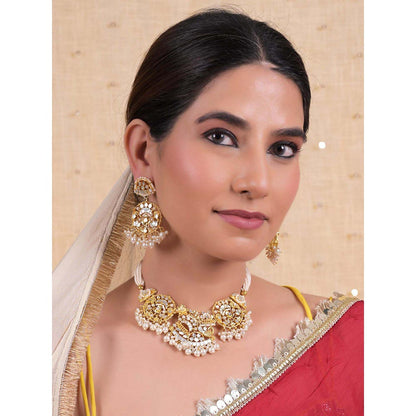 Shlok Jewels Women White 18K Gold Plated Pearl Jewellery Set