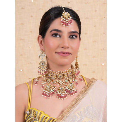 Shlok Jewels Women Pink 18K Gold Plated Jadau Kundan Jewellery Set
