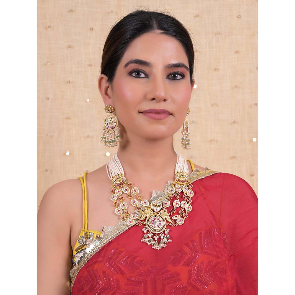 Shlok Jewels Women Multi-Color 18K Gold Plated Jadau Kundan Necklace Set