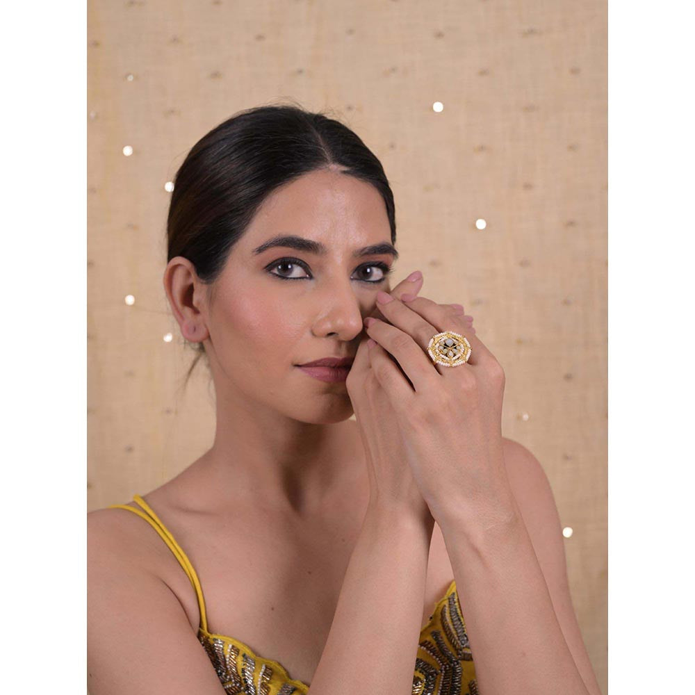 Shlok Jewels Women White 18K Gold Plated Pearl Ring