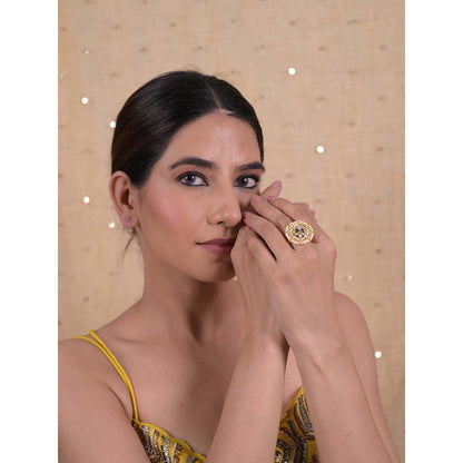 Shlok Jewels Women White 18K Gold Plated Pearl Ring