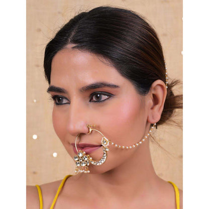 Shlok Jewels Women White 18K Gold Plated Kundan Nose Ring