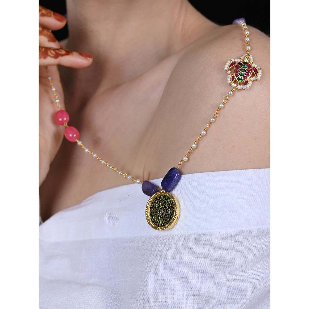Shlok Jewels Women Multi-Color 18K Gold Plated Jadau Kundan Necklace