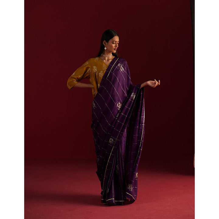 SHORSHE Purple silver stripe Sameera Saree without Blouse