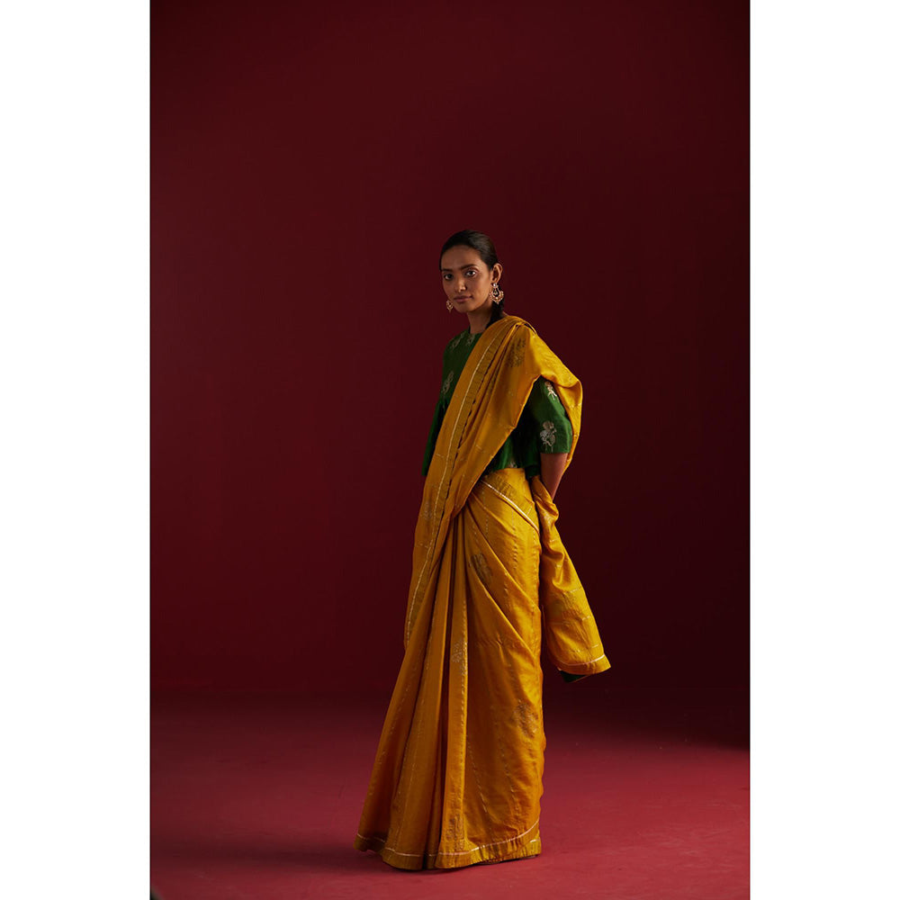 SHORSHE Ochre Silver stripe Sameera Saree without Blouse