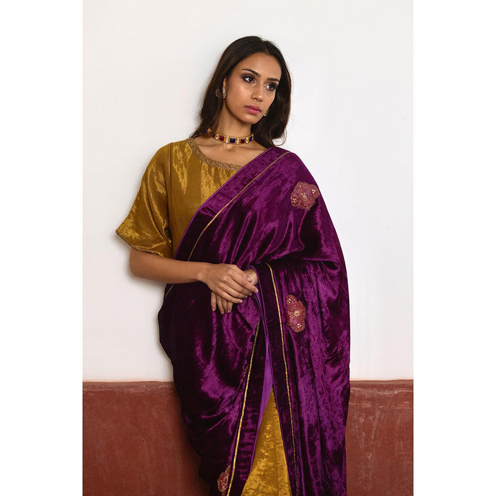 SHORSHE Purple and gold tissue Saree without Blouse