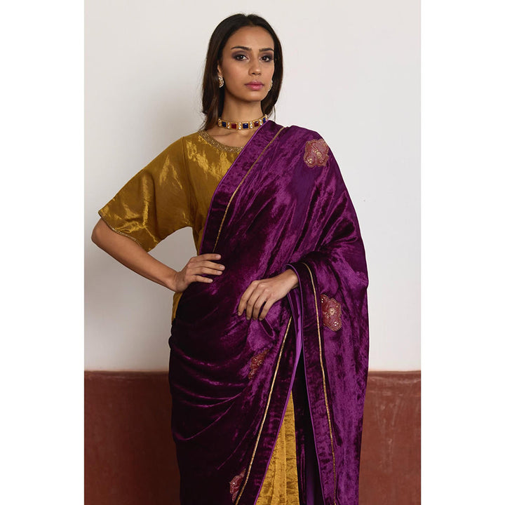 SHORSHE Purple and gold tissue Saree without Blouse