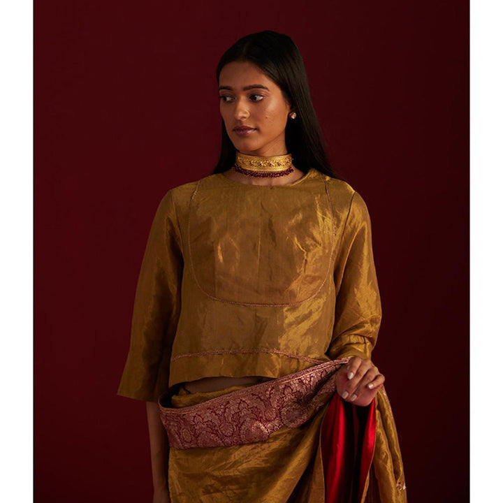 SHORSHE Angrakha Stitched Blouse in Gold tissue