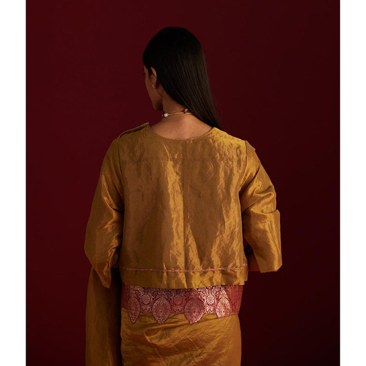 SHORSHE Angrakha Stitched Blouse in Gold tissue
