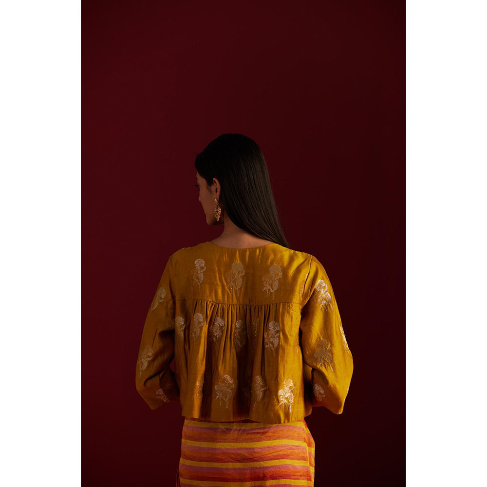 SHORSHE Empireline Stitched Blouse in Ochre Brocade