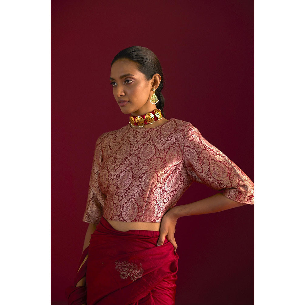 SHORSHE Red Mughal Brocade Stitched Blouse