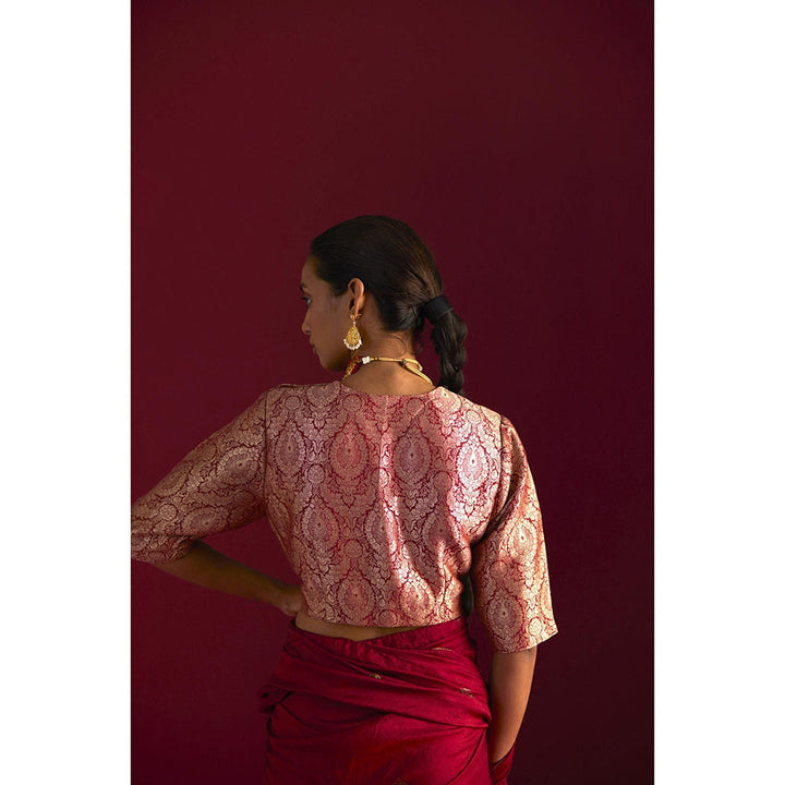SHORSHE Red Mughal Brocade Stitched Blouse