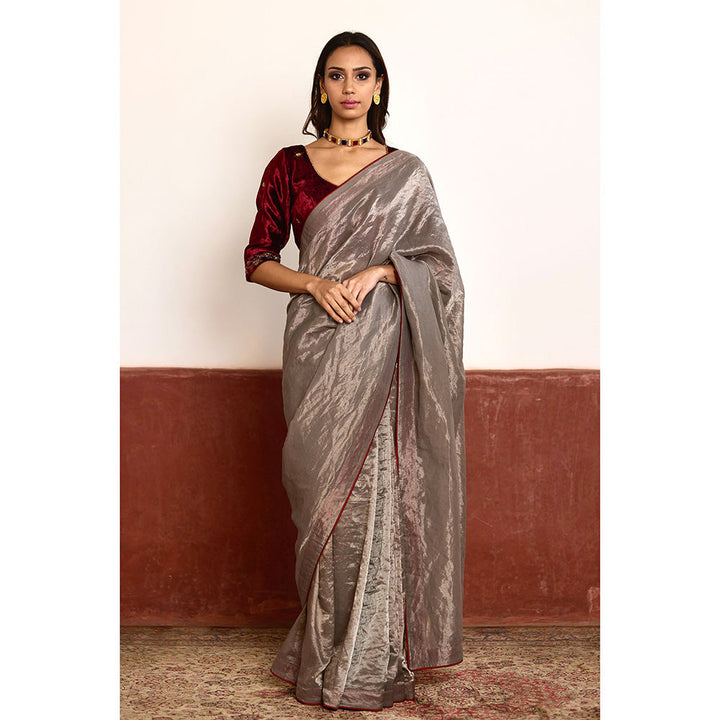 SHORSHE Silver Handwoven Tissue Saree without Blouse