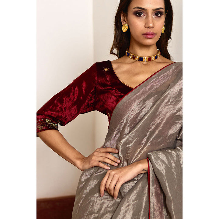 SHORSHE Silver Handwoven Tissue Saree without Blouse