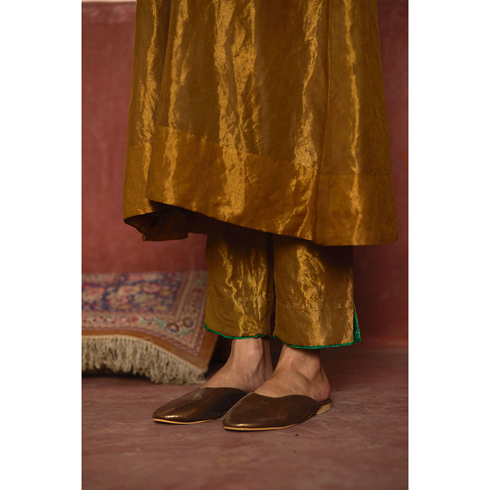 SHORSHE Gold Handloom Tissue Kurta with Pant (Set of 2)