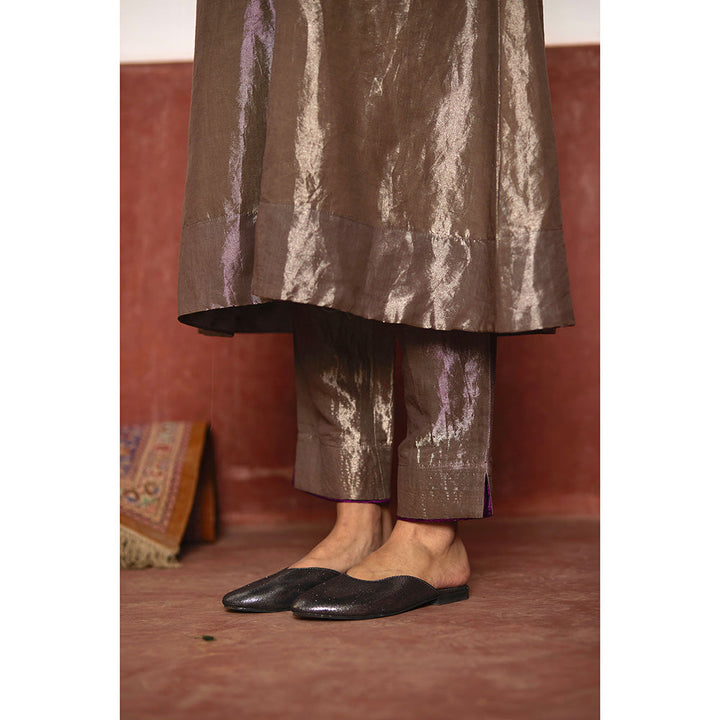 SHORSHE In Silver Handloom Tissue With Velvet Kurta with Pant (Set of 2)