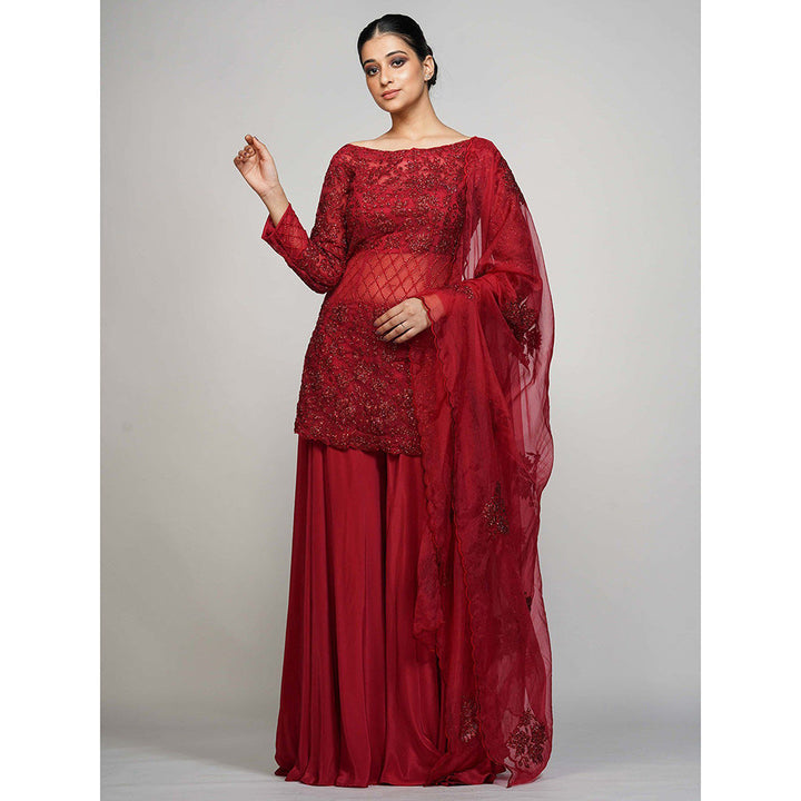 Shruti S Red Cocktail Sharara (Set of 3)