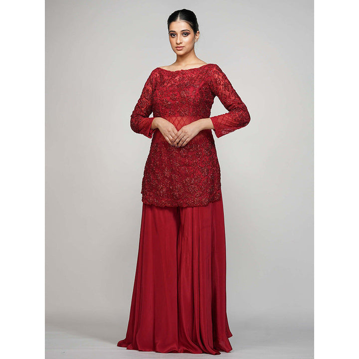 Shruti S Red Cocktail Sharara (Set of 3)