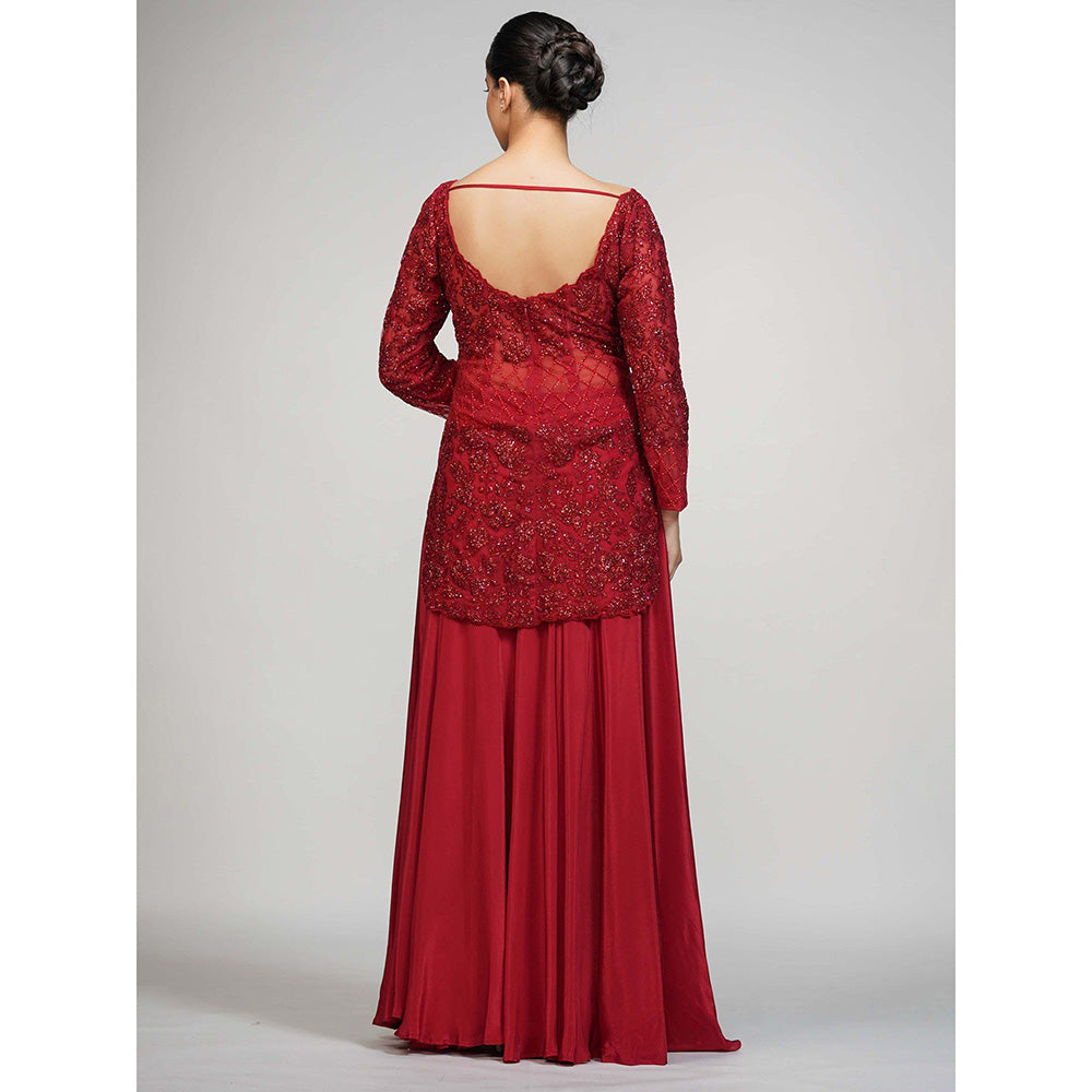 Shruti S Red Cocktail Sharara (Set of 3)