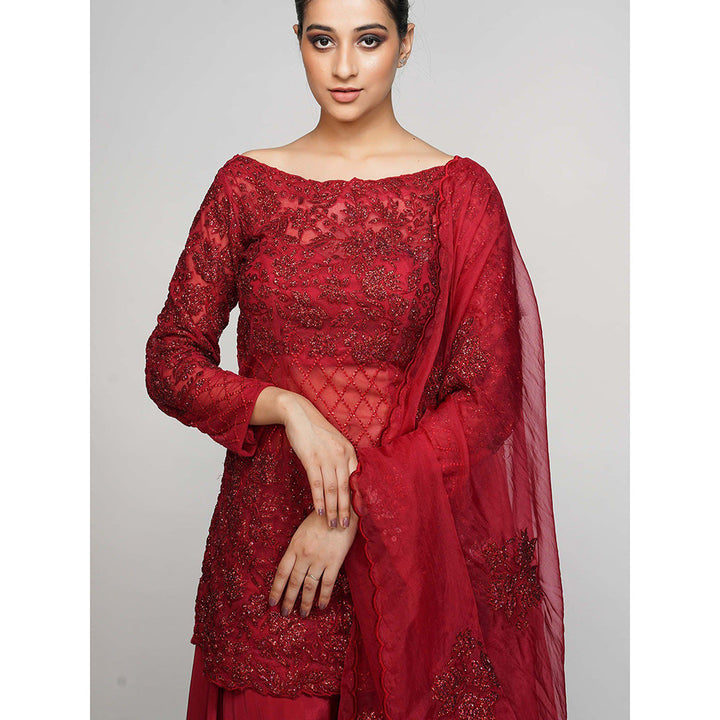 Shruti S Red Cocktail Sharara (Set of 3)