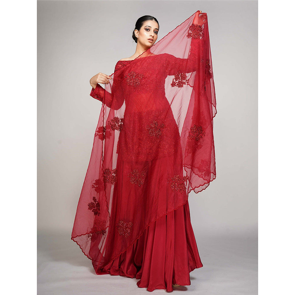 Shruti S Red Cocktail Sharara (Set of 3)