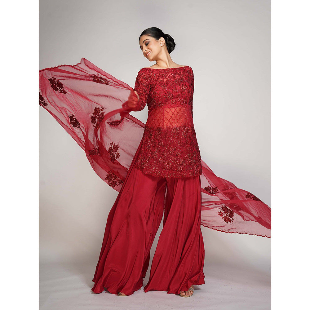 Shruti S Red Cocktail Sharara (Set of 3)