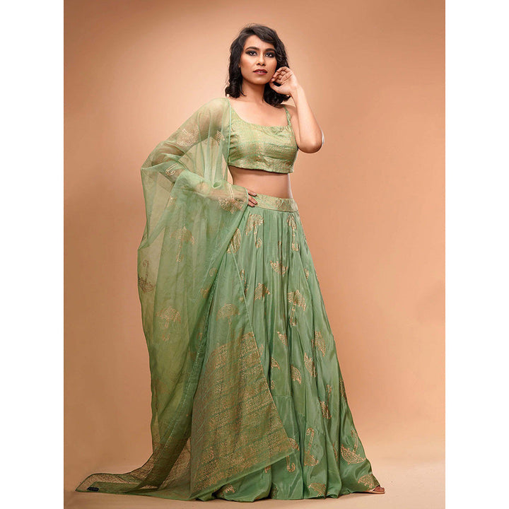 Shruti S Green Umbrella Print Lehenga (Set of 3)